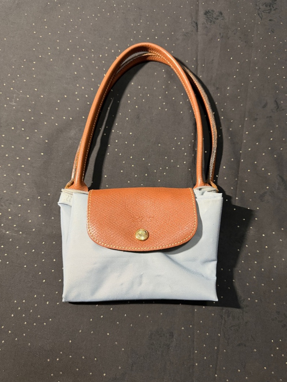 Longchamp Light Blue Tote with Brown Leather Trim - Picture 13 of 13